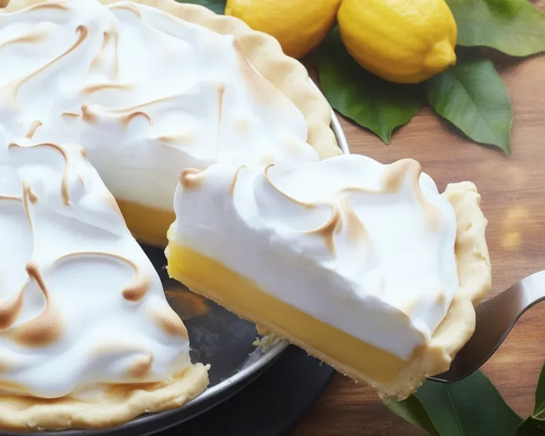 Un dessert classique: Tarte au citron meringuée avec meringue légère et pâte sucrée.