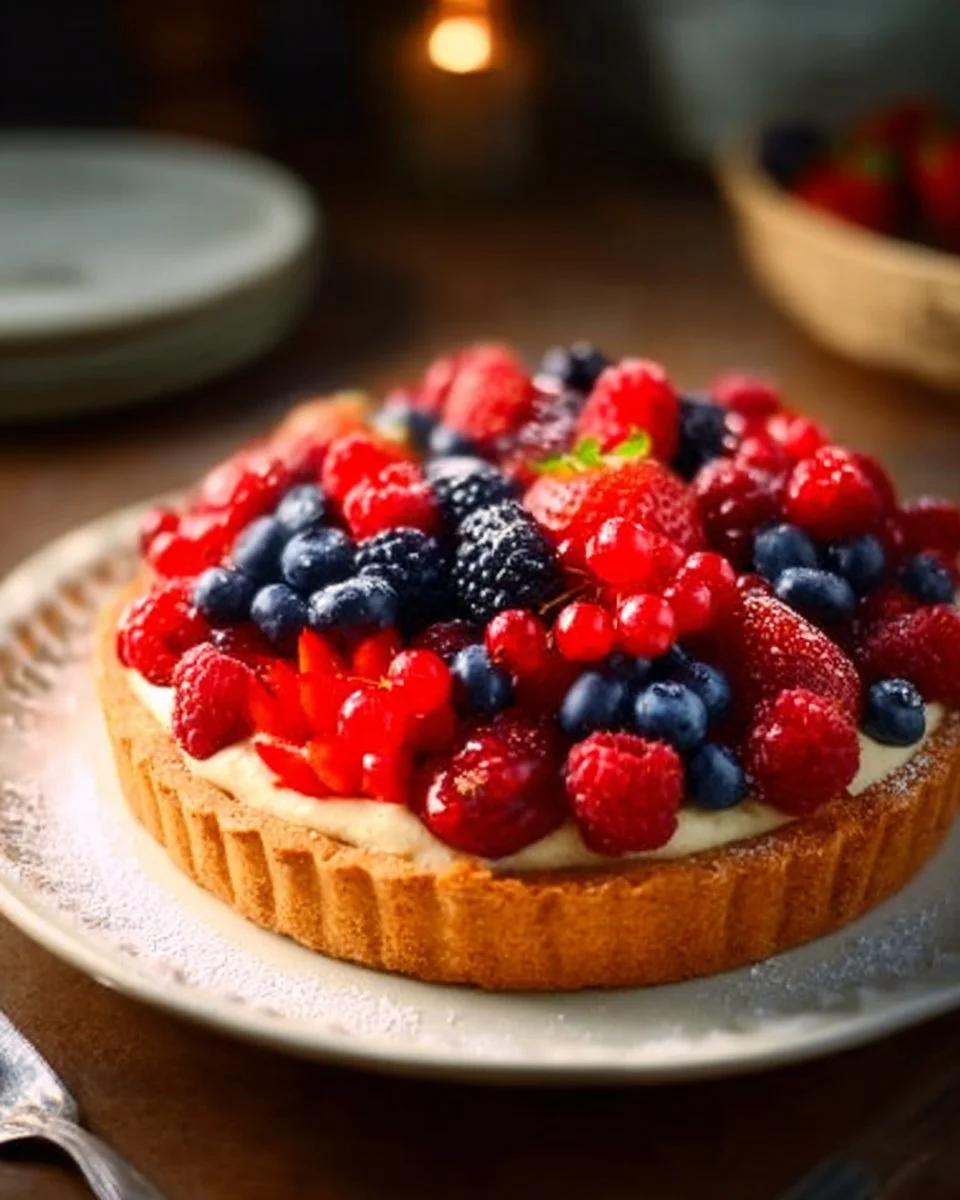 Tarte aux fruits rouges sur sablé breton