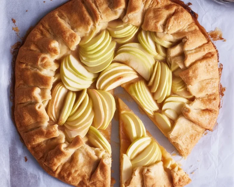 Tarte aux pommes rustique fraîchement cuite, appétissante et dorée à la sortie du four.
