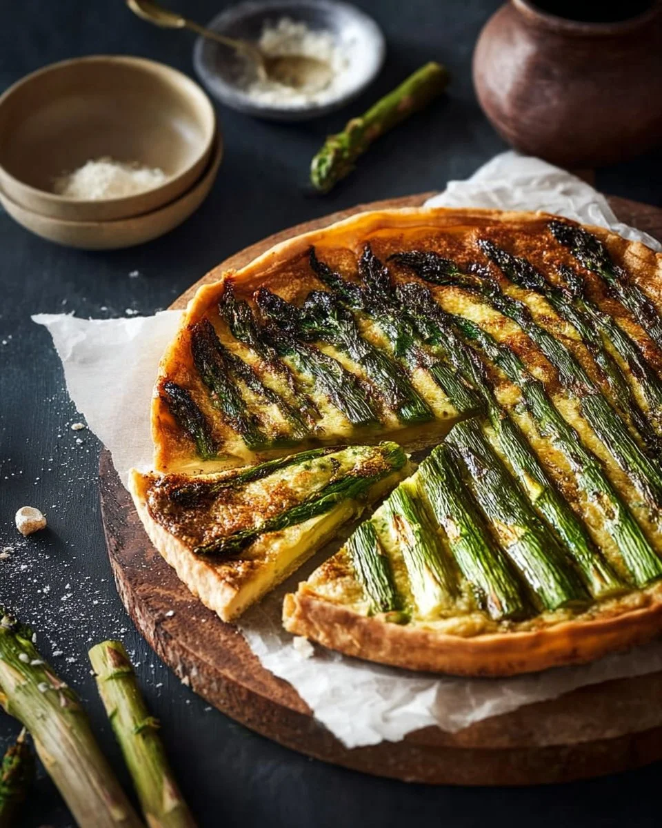 Tarte fine aux asperges vertes rôties