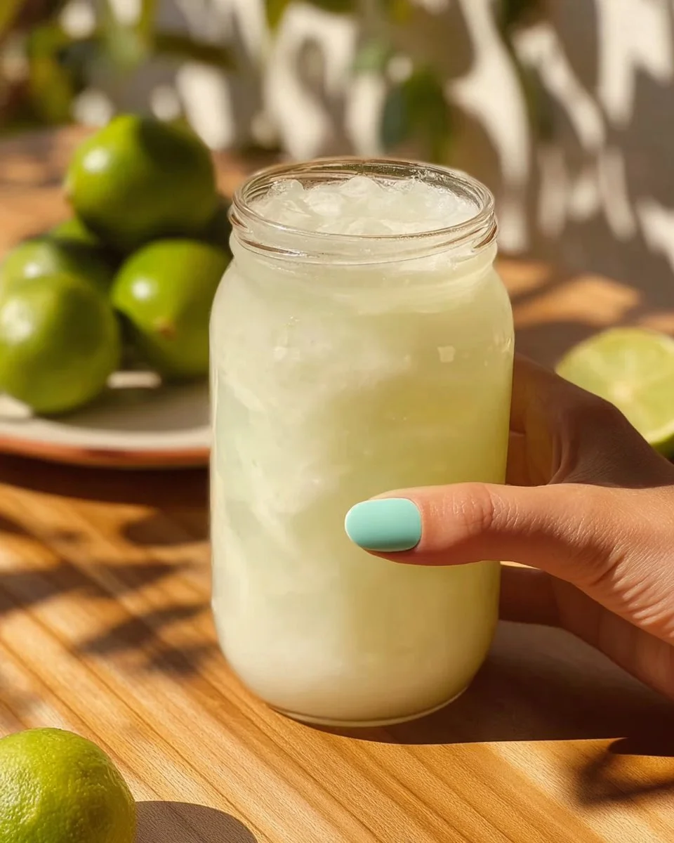 Boisson au lait de coco et citron vert servie dans un verre frais