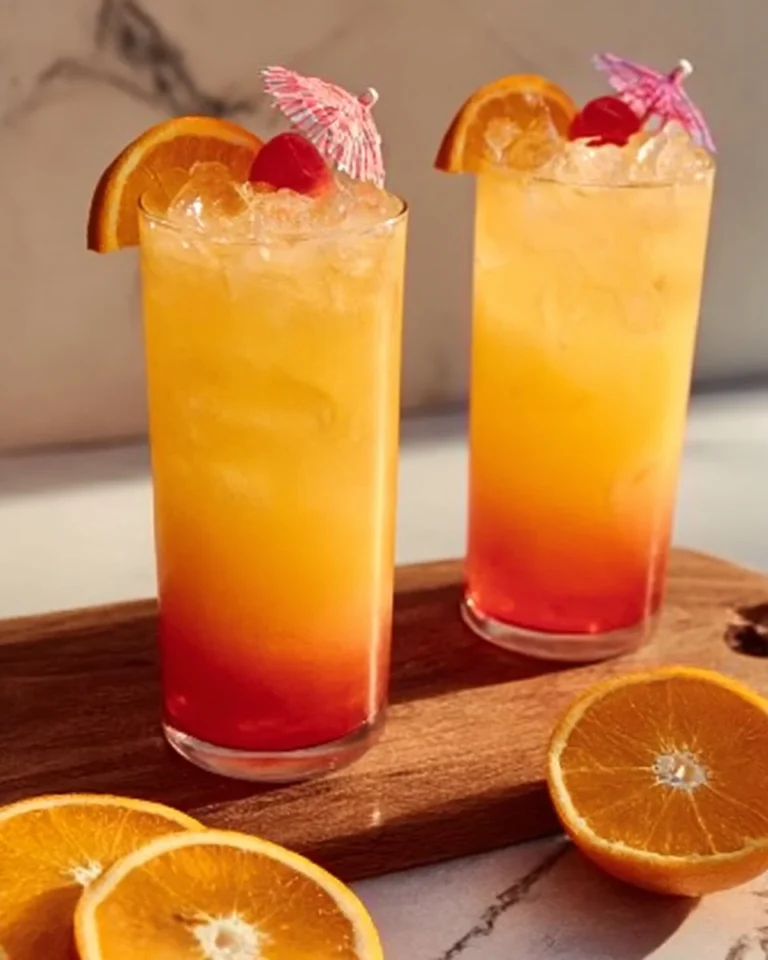 Cocktail Sunset sans alcool, boisson colorée et rafraîchissante.
