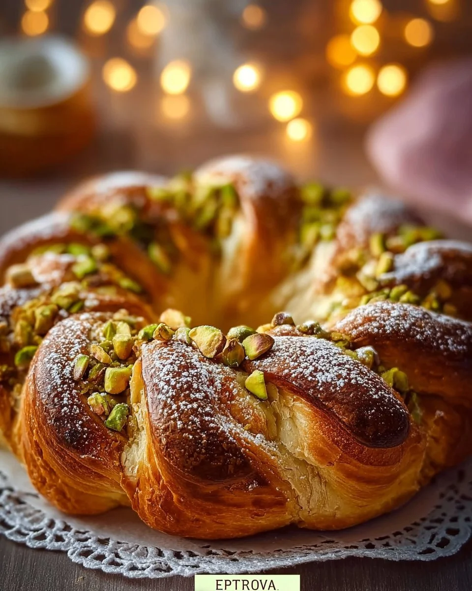 Couronne de Pâques garnie de pistaches, délicieuse et festive
