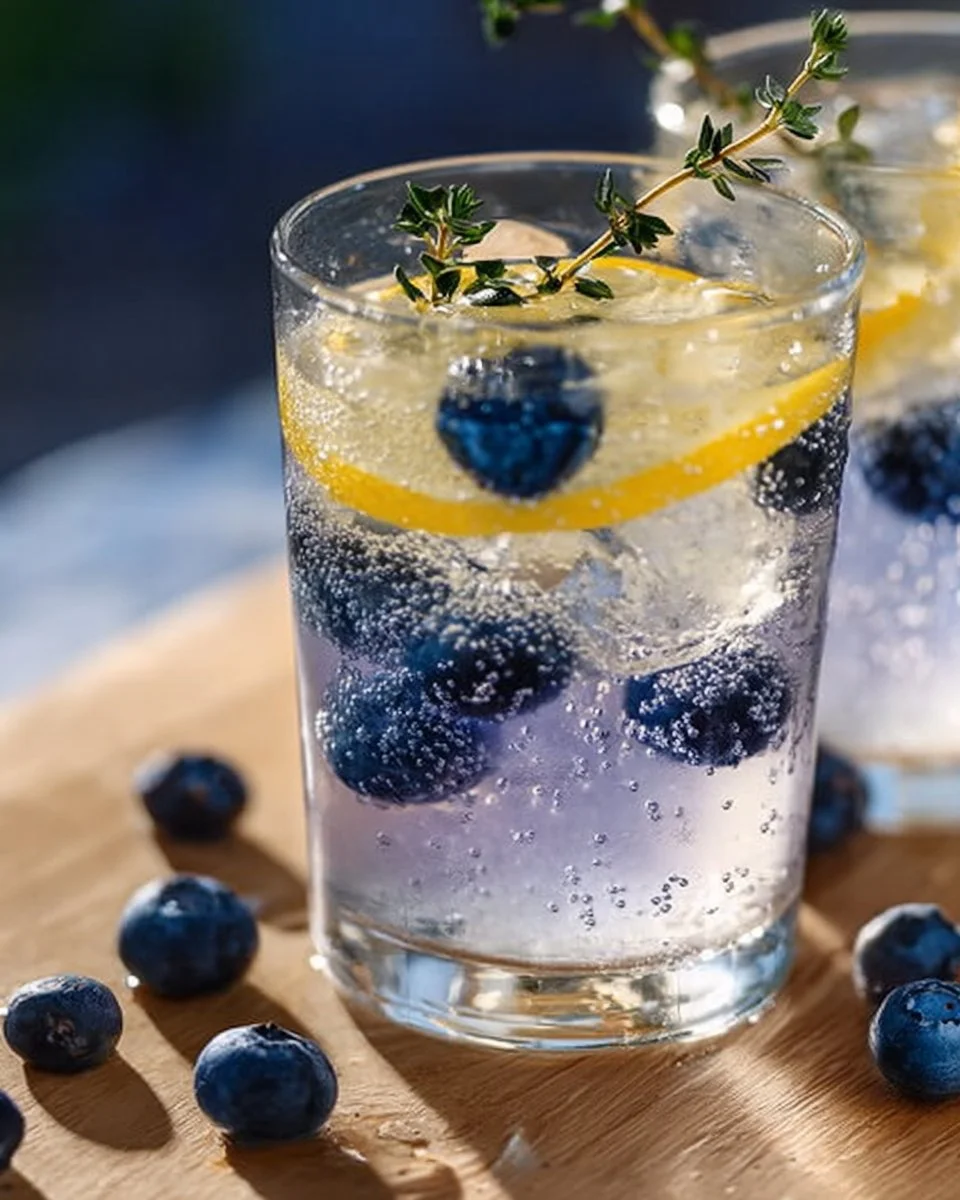 Cocktail Gin Fizz aux myrtilles et au thym, rafraîchissant et pétillant