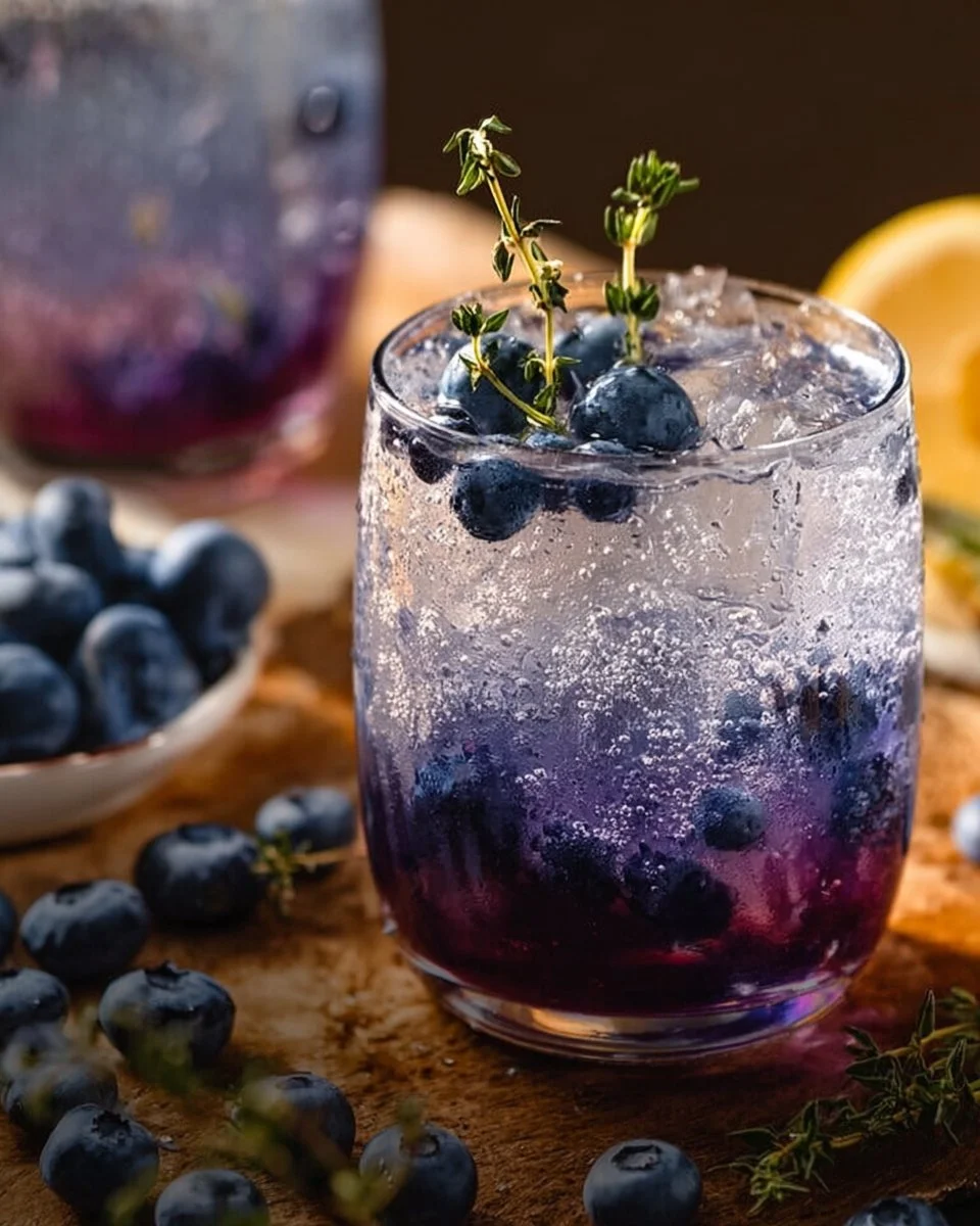 Gin Fizz aux Myrtilles et au Thym | Cocktail Rafraîchissant et Aromatique avec une Touche Pétillante