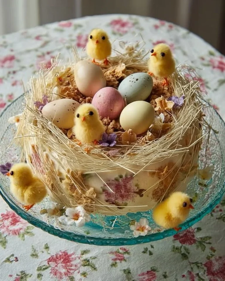 Nid de Pâques décoré de crème mousseline au praliné noisette