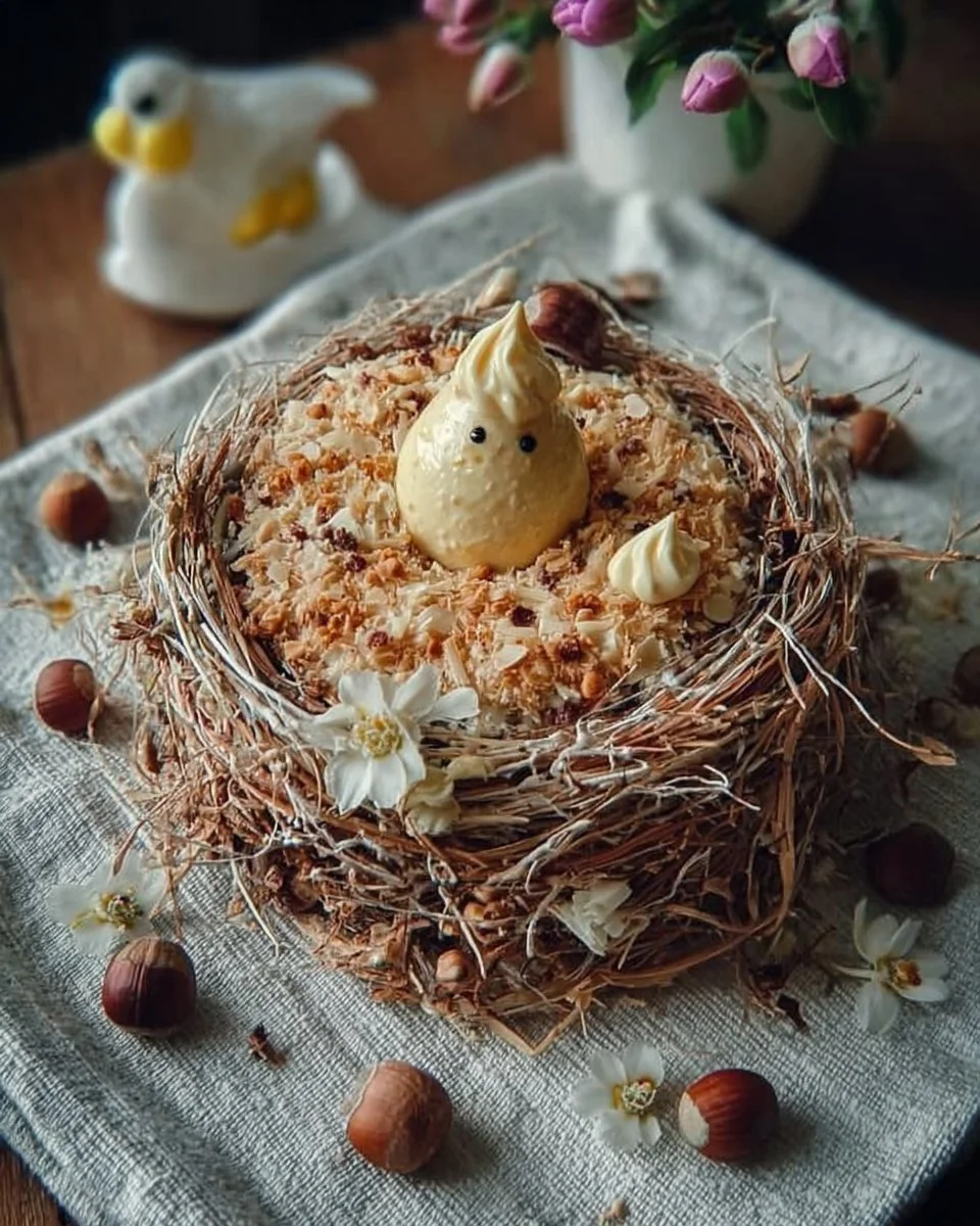 Nid de Pâques à la crème mousseline au praliné noisette