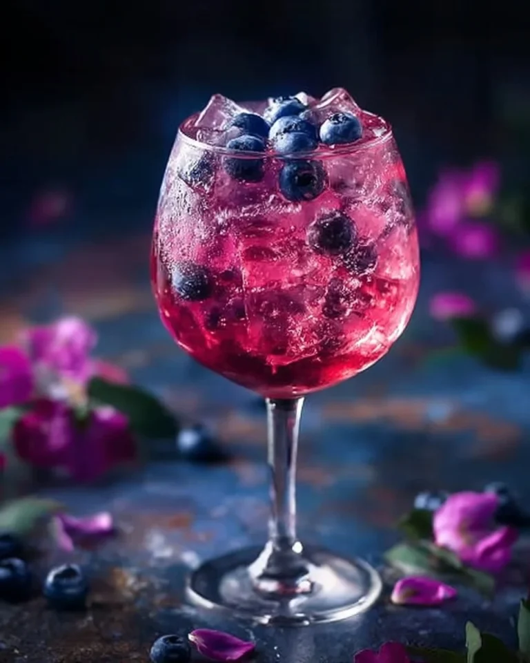 Cocktail Spritz Myrtille-Violette avec Crème de Cassis, une boisson rafraîchissante.