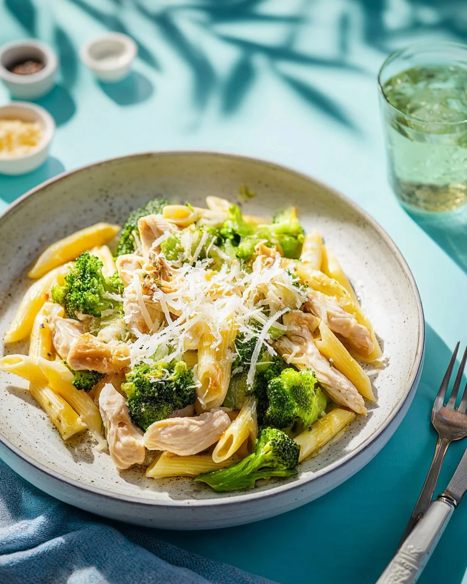 Creamy Alfredo Chicken Pasta served in a bowl with grated cheese