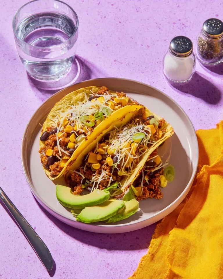 Burrito de porc avec haricots noirs et avocat servi sur une assiette