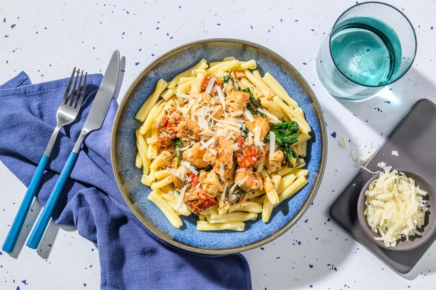 Casarecce with turkey, cream, and spinach