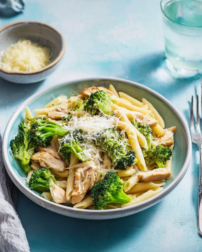 Delicious Chicken Alfredo Pasta with Broccoli served on a plate