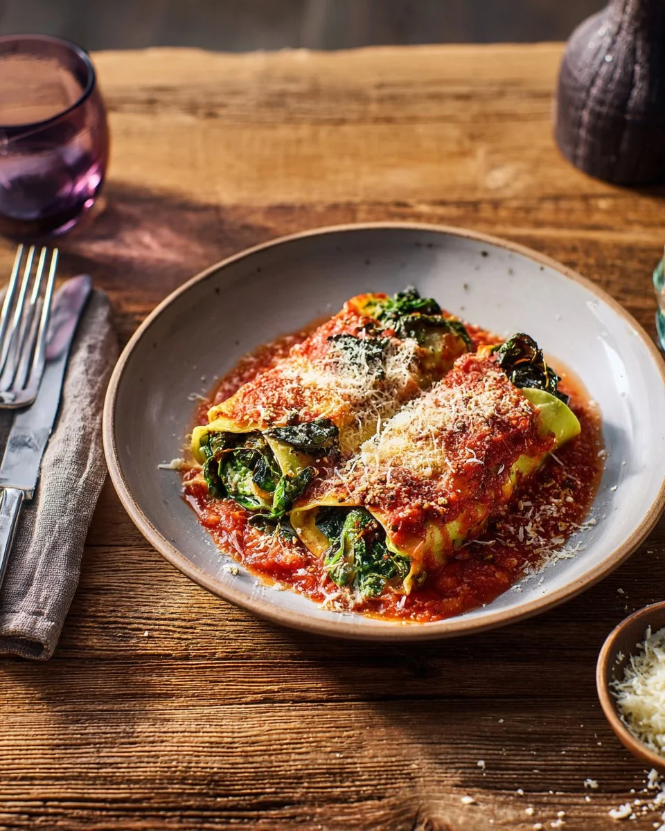 Creamy Spinach and Mushroom Stuffed Cannelloni