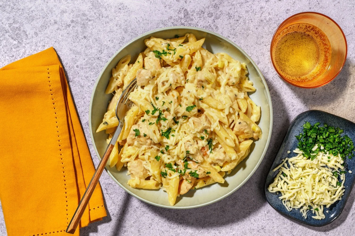 One Pot Chicken and Gouda Whole Wheat Fusilli
