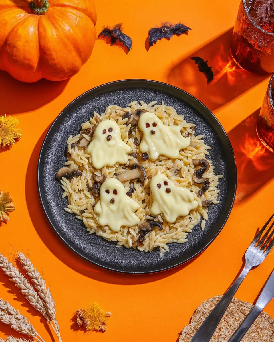 Orzotto aux champignons avec mozzarella, plat créatif et délicieux