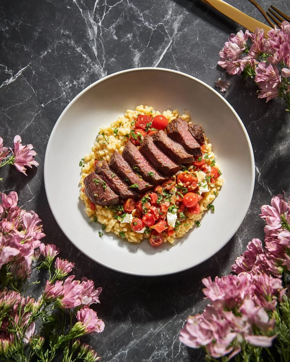 Pavé de Boeuf et Orzo Méditerranéen
