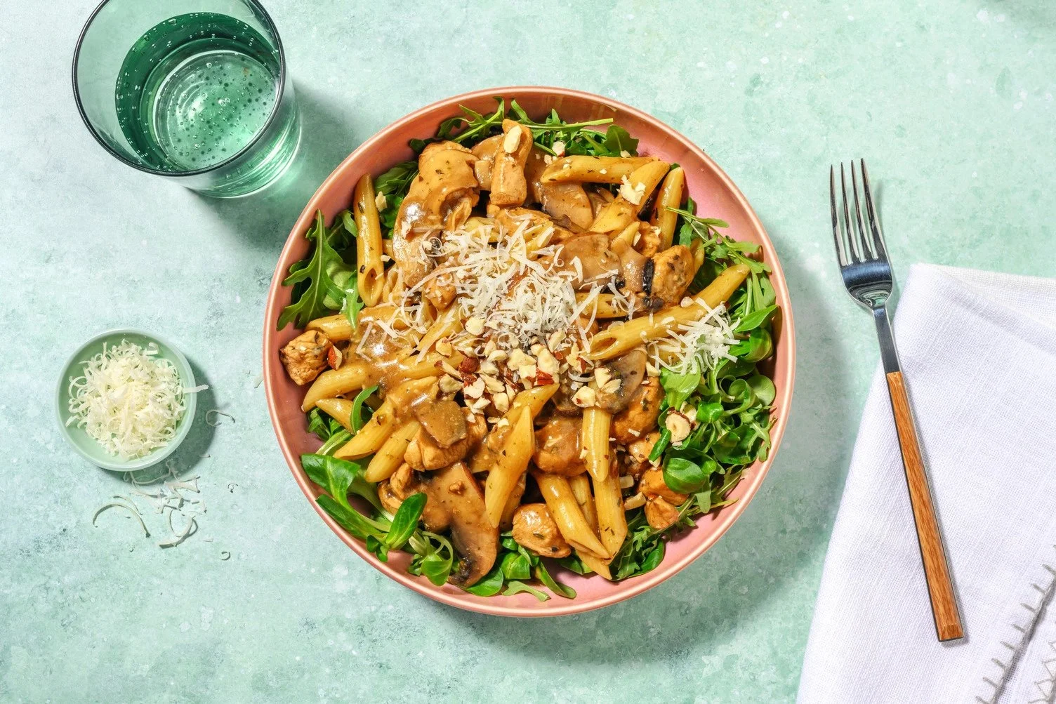 Penne forestières minute avec du poulet