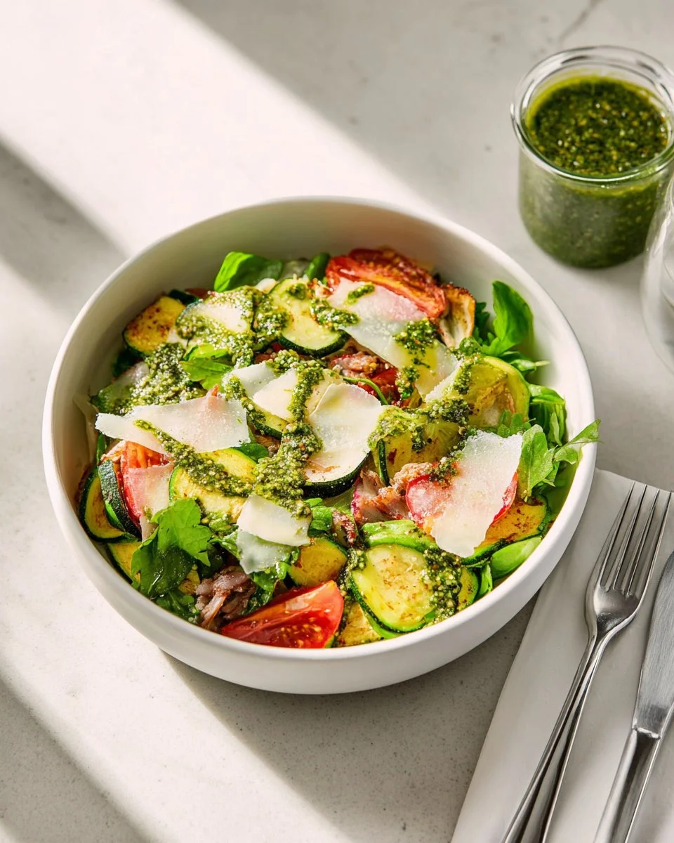 Salade de lentilles, courgette et jambon cru