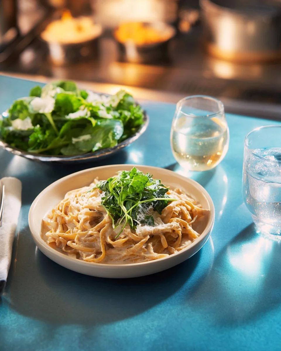 Plate of shell pasta with rich red pesto sauce garnished with fresh basil