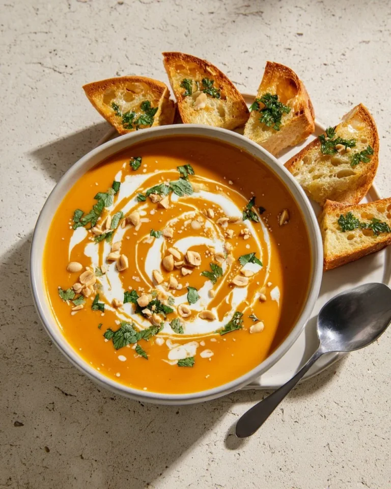 Soupe de lentilles corail avec coco et carottes servie dans un bol.