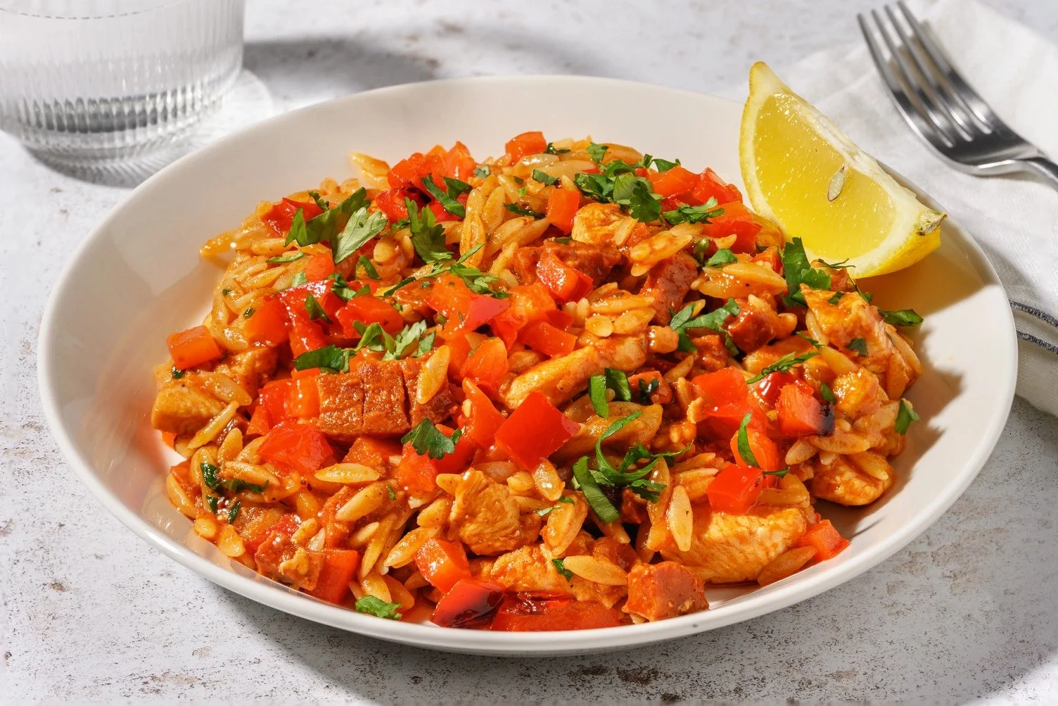 Spanish Style Orzo with Chicken and Chorizo