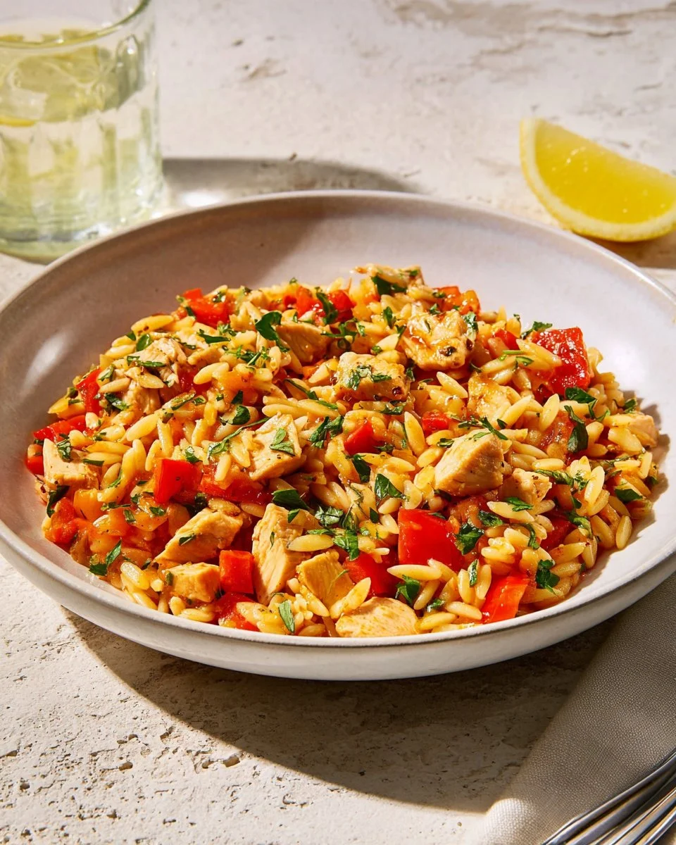 Spanish Style Orzo with Chicken and Chorizo