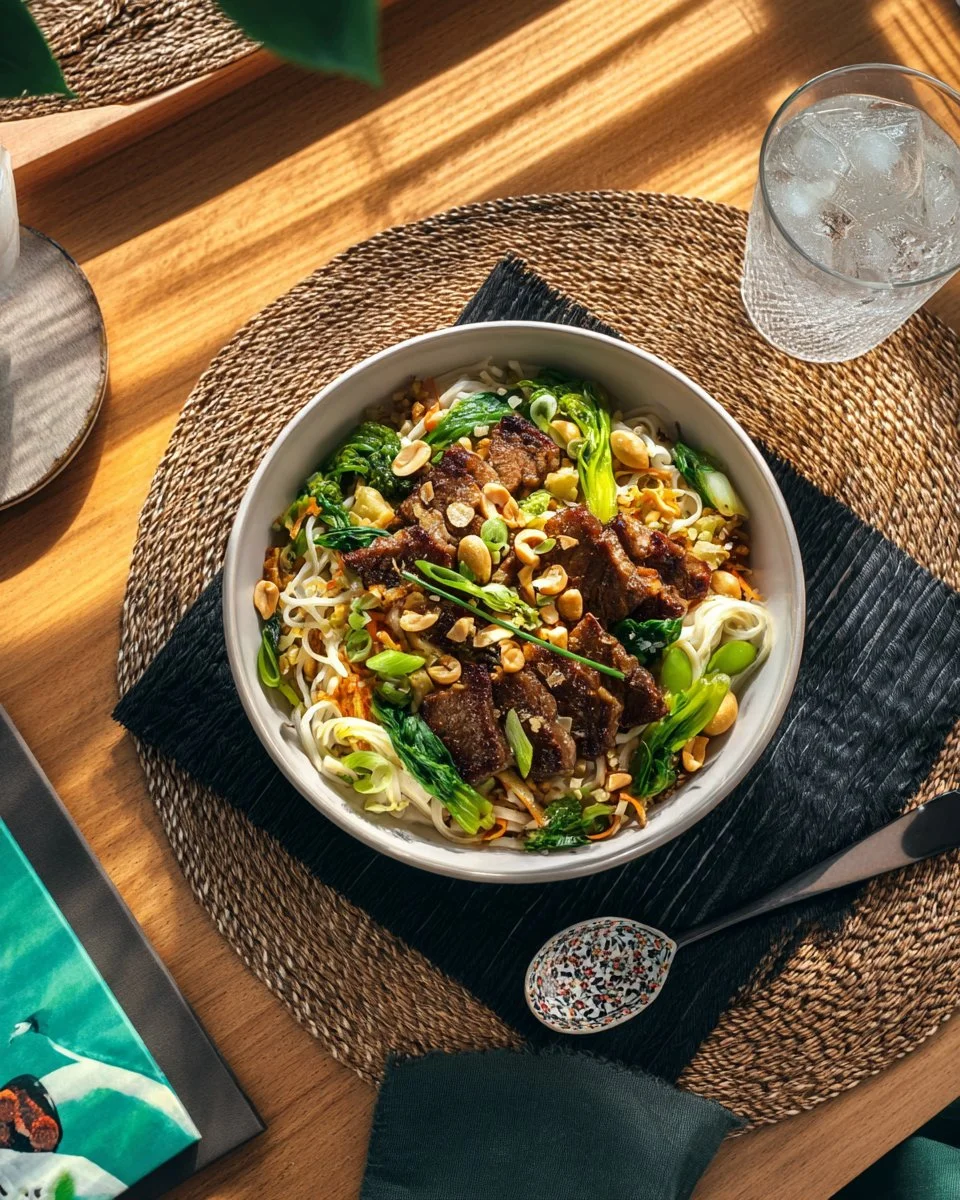 Wok de nouilles et bœuf inspiré de Dragon Warrior, plat savoureux