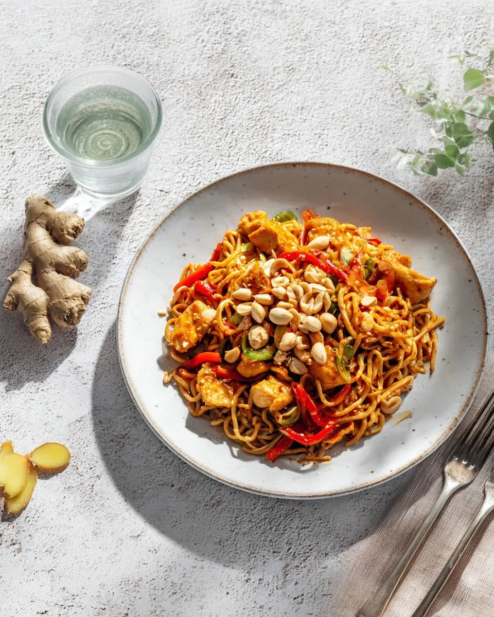 Wok de poulet et nouilles chinoises