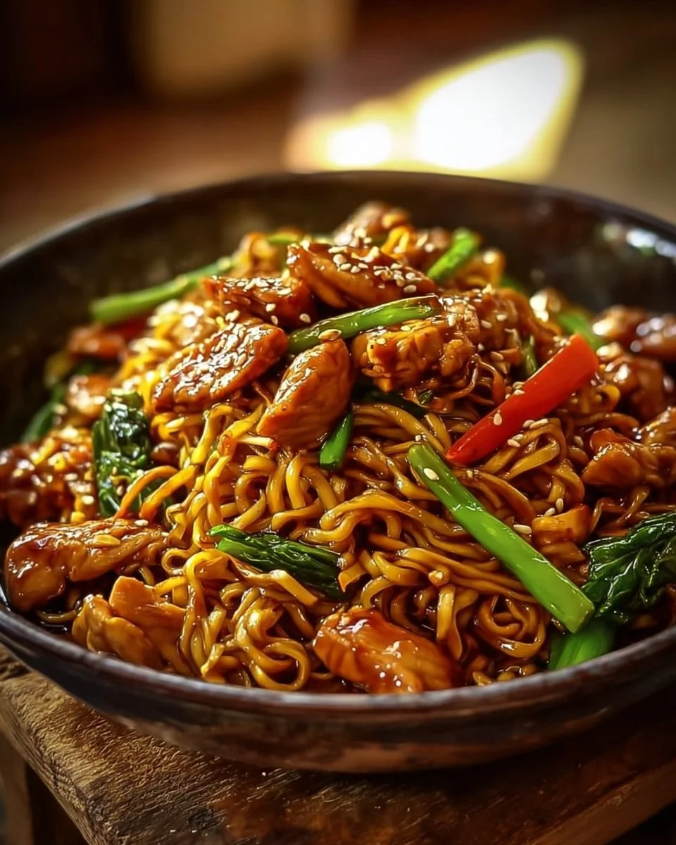 Nouilles sautées au poulet caramélisé