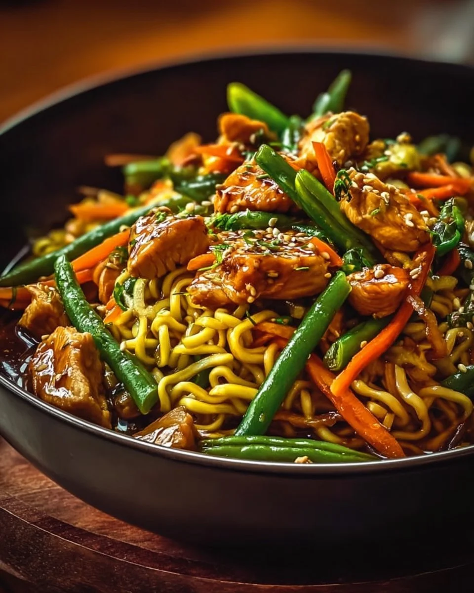 Nouilles sautées au poulet caramélisé