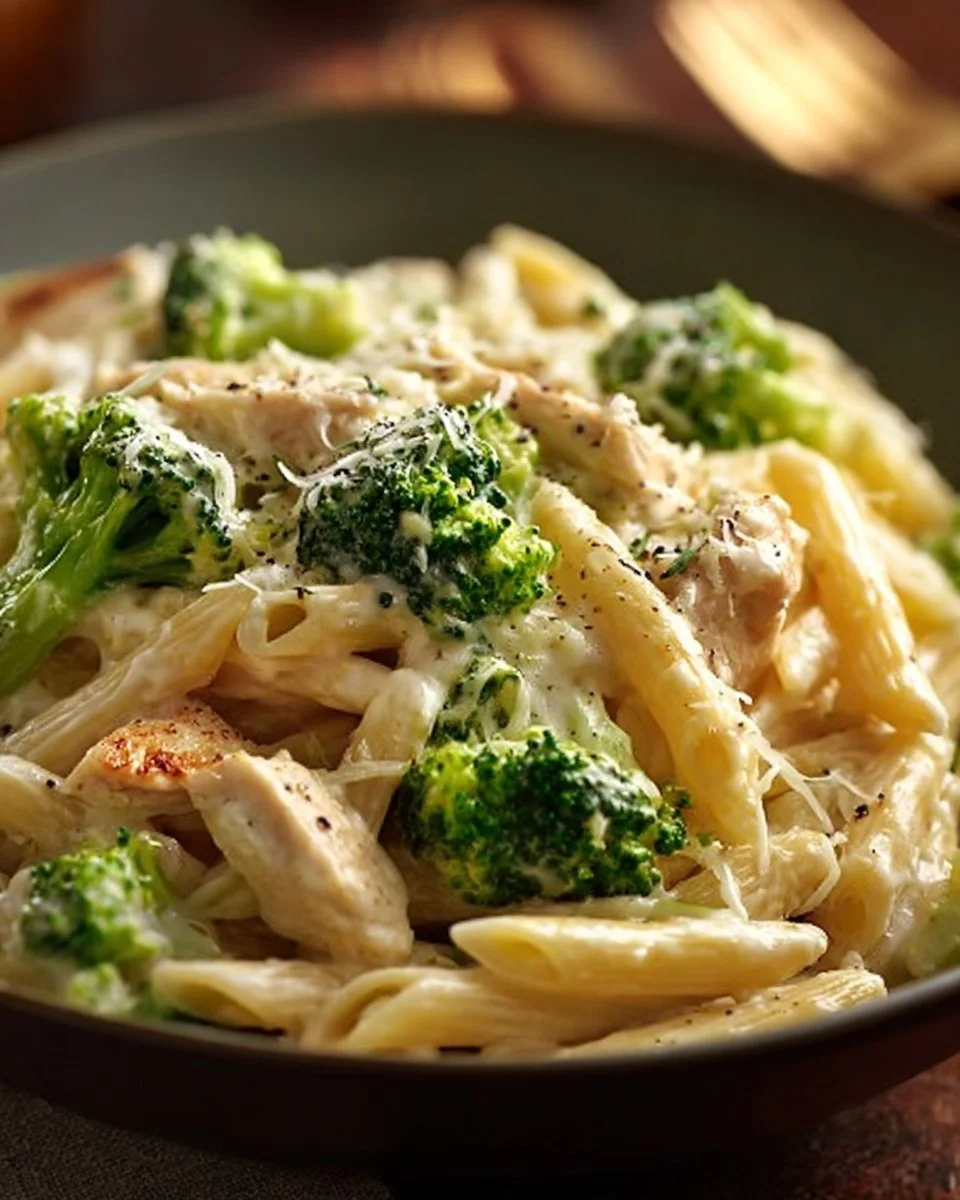 Pâtes avec brocoli et sauce crémeuse au fromage, un plat savoureux et réconfortant.