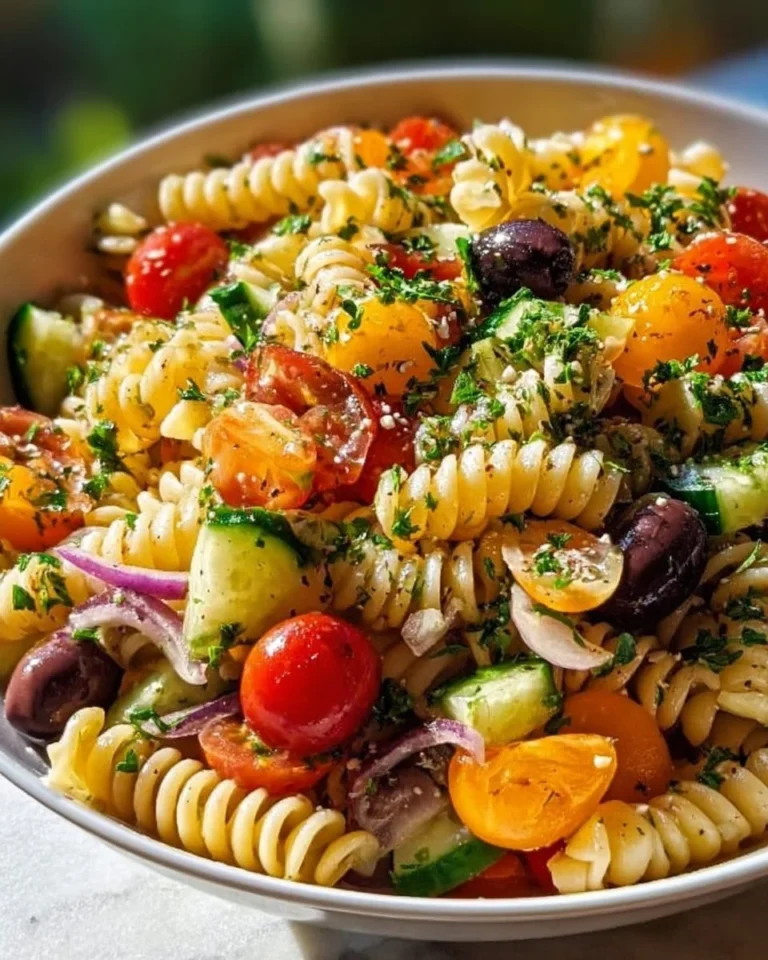 Salade de pâtes à l'italienne garnie de légumes frais et vinaigrette