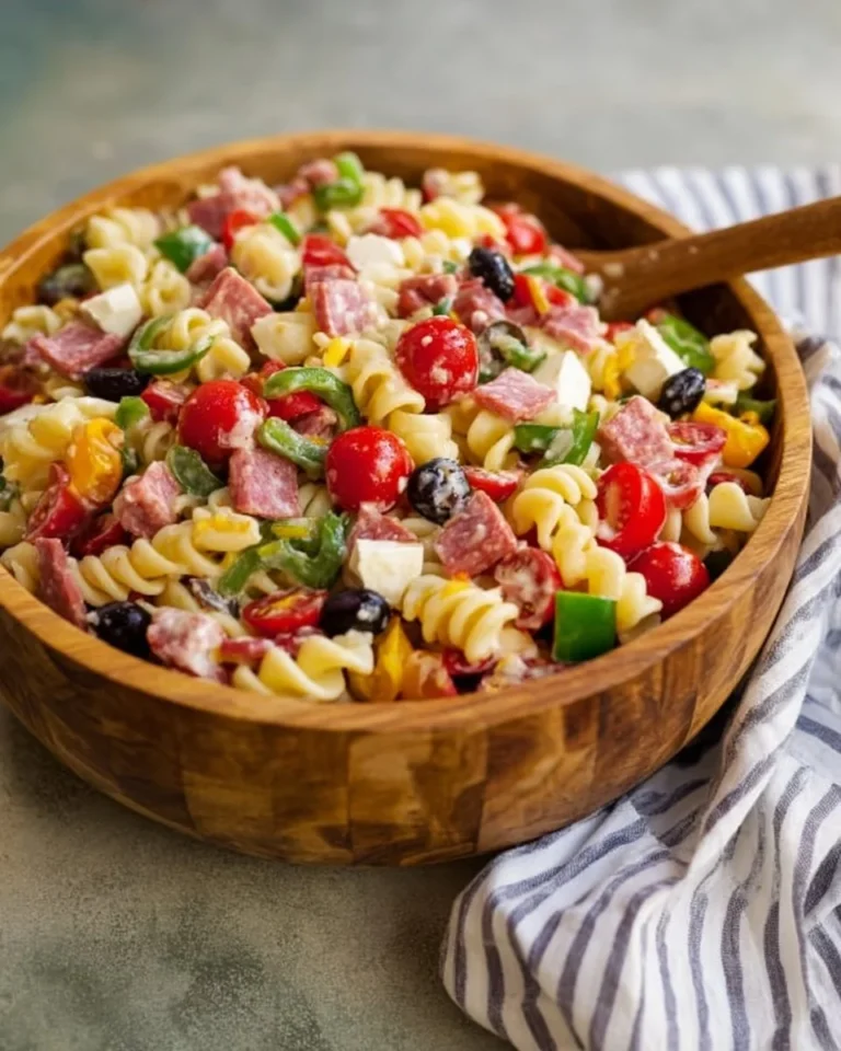 Salade de pâtes à l’italienne colorée avec légumes frais et vinaigrette