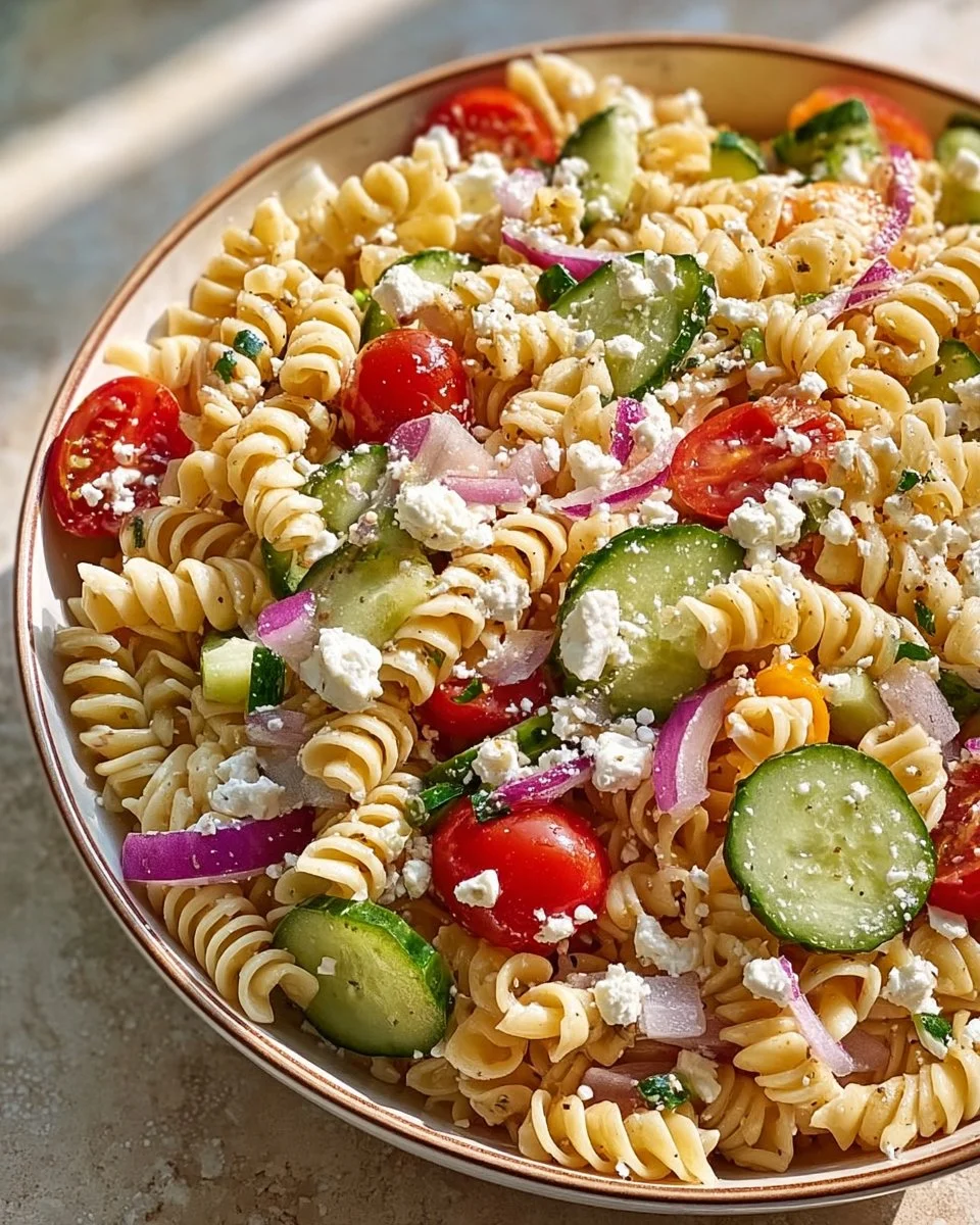 Salade de pâtes méditerranéenne avec légumes colorés
