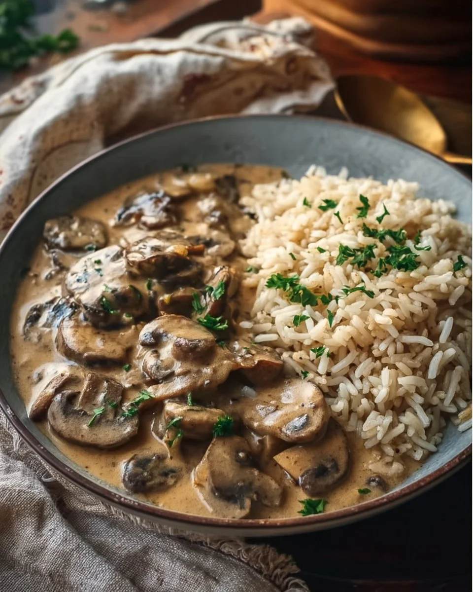 Stroganoff de Champignons & Riz Complet